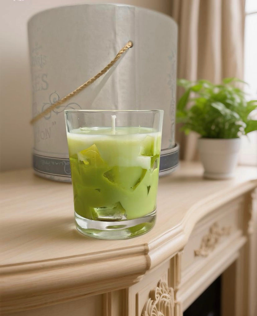 Vela artesanall cera de soja y cera de gel iced matcha latte para regalo original